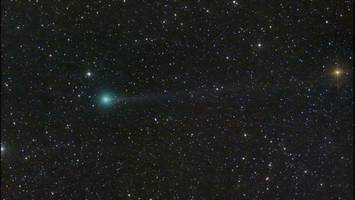 Komet mit schimmerndem Schweif am Abendhimmel zu sehen