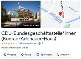 Bundesgeschäftsstell​​e*innen: Google Maps gendert zahlreiche CDU-Einträge