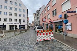 vorsicht baustelle: zufahrt in die altstadt in augsburg ist gesperrt
