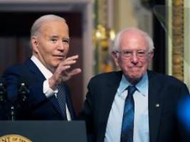ich weiß, er ist alt, aber...: sanders stellt sich hinter steif laufenden biden