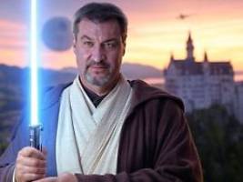 mei da foars bi wit ju: söder grüßt zum stars-wars-tag in jedi-kluft mit lichtschwert