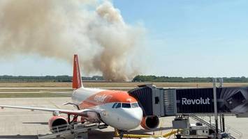 Rauchsäule über BER – Feld am Flughafen steht in Flammen