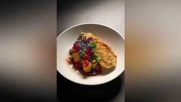 Aubergine mit gefüllten Zucchiniröllchen aus dem „Crackers Berlin“