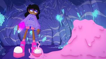 Trauriges Girl auf buntem Planet: „Lesbian Space Princess“