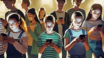 „jüngste grundschulkinder, die unablässig aufs handy starren“