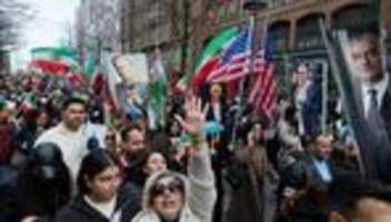 Iran-Demo in Hamburg: Iraner demonstrieren mit US- und Israel-Fahnen