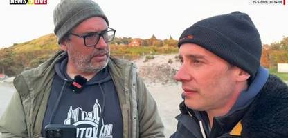 wal-reporter in dänemark: männer, die auf einen kadaver starren
