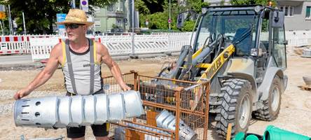 Arbeiter trotzen Hitzewelle auf Großbaustelle in der Innenstadt: „Muss ja gemacht werden“